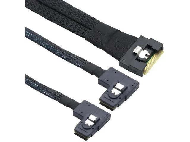 Alt view image 6 of 6 - Anti-Misplug PCIe Slimline SAS SFF-8654 8i to Dual SAS SFF-8087 Right-Angle Serv