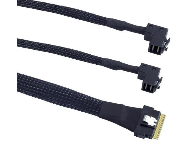 Alt view image 2 of 6 - Mini SAS Slimline SFF-8654 8i 4.0 to Dual SAS HD SFF-8643 Upward Cable 24Gbps Hi
