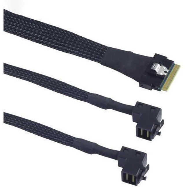 Alt view image 4 of 6 - Mini SAS Slimline SFF-8654 8i 4.0 to Dual SAS HD SFF-8643 Upward Cable 24Gbps Hi