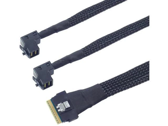 Alt view image 3 of 6 - Mini SAS Slimline SFF-8654 8i 4.0 to Dual SAS HD SFF-8643 Upward Cable 24Gbps Hi