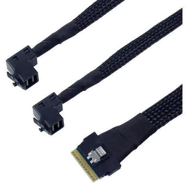 Alt view image 6 of 6 - Mini SAS Slimline SFF-8654 8i 4.0 to Dual SAS HD SFF-8643 Upward Cable 24Gbps Hi