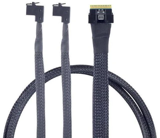 Alt view image 5 of 6 - Mini SAS Slimline SFF-8654 8i 4.0 to Dual SAS HD SFF-8643 Upward Cable 24Gbps Hi