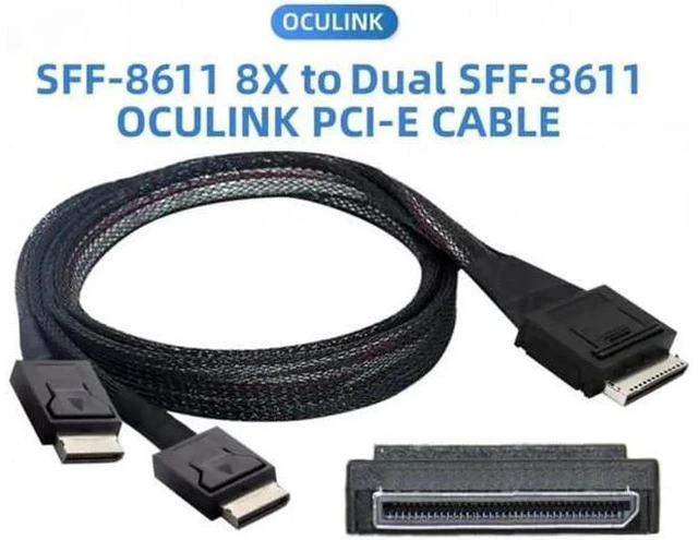 Alt view image 2 of 7 - SF-054 OCuLink PCIe PCI-Express SFF-8611 8x 8-Lane to Dual SFF-8611 Oculink 4x S