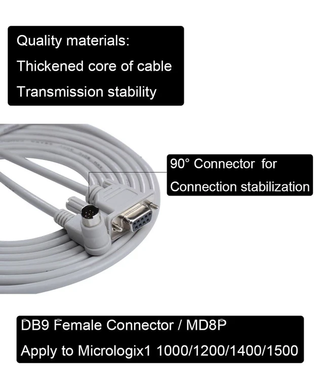 Alt view image 4 of 4 - Micrologix Programming Cable, Compatible 1761-CBL-PM02 1000, 1100, 1200, 1500 Se