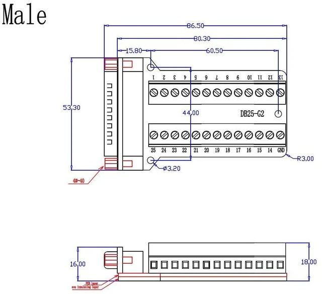 Alt view image 5 of 5 - TwinkleBay DB25 Breakout Connector D-sub Breakout 25 Pin Connector Male with Nut