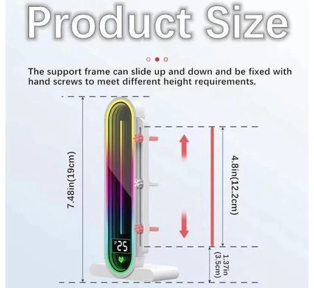 Alt view image 2 of 7 - Graphics Card Support Bracket, Height Adjustable RGB GPU Stand with Temperature