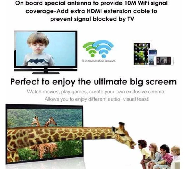 Alt view image 2 of 6 - WiFi Display Dongle Receiver Black 1080P HD TV Stick Airplay Media Streamer Adap