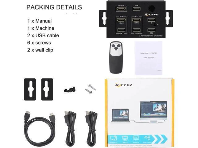 Alt view image 3 of 5 - Wall-Mounted 2 In 1 Out USB HD KVM Switch Box for 2PC Sharing Keyboard Mouse Pri