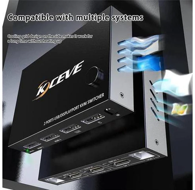 Alt view image 4 of 6 - 2 In 1 Out DP 4K 60Hz KVM Switch PC Dual Monitor Switcher Adapter Shared Printer