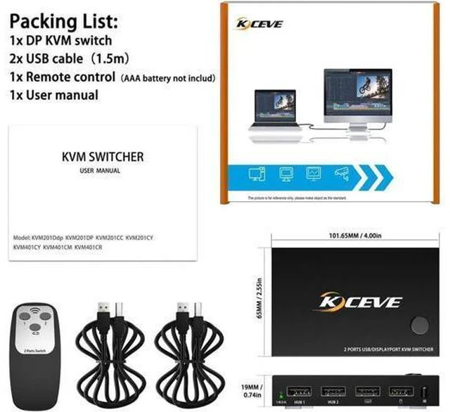 Alt view image 3 of 6 - 2 In 1 Out DP 4K 60Hz KVM Switch PC Dual Monitor Switcher Adapter Shared Printer