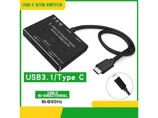 Alt view image 6 of 6 - New KVM Switch USB C Two-Way Switch 1x2/2x1 Splitter Data Video Switcher 8K@30Hz