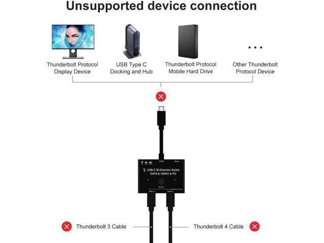 Alt view image 2 of 6 - KVM USB C two-way Switch 1x2/2x1 USB 3.1 splitter data video switcher 8K @ 30Hz