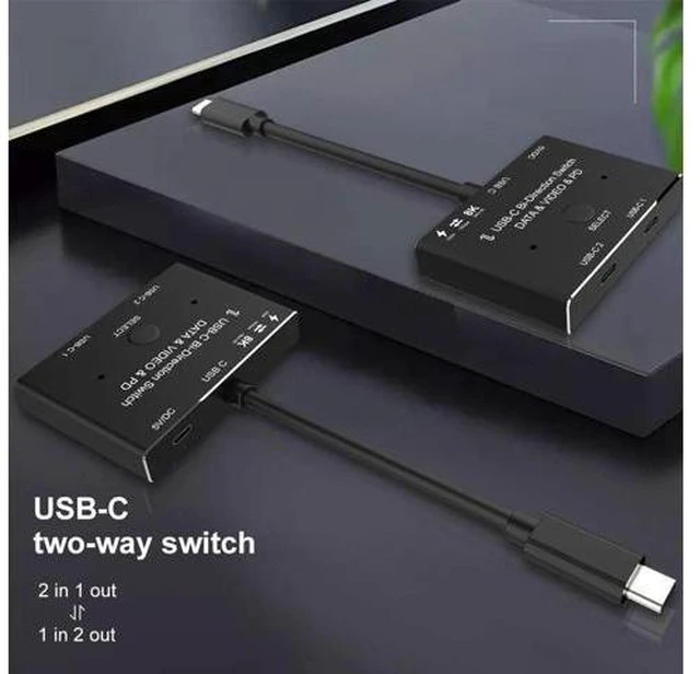 Main image of KVM USB C two-way Switch 1x2/2x1 USB 3.1 splitter data video switcher 8K @ 30Hz