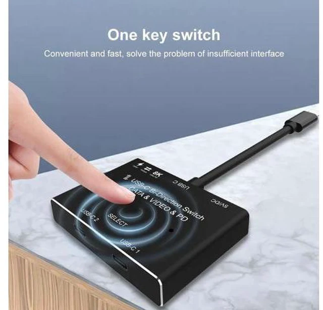 Alt view image 2 of 6 - 1x2/2x1 USB C KVM two-way Switch USB 3.1 splitter data video switcher 8K @ 30Hz