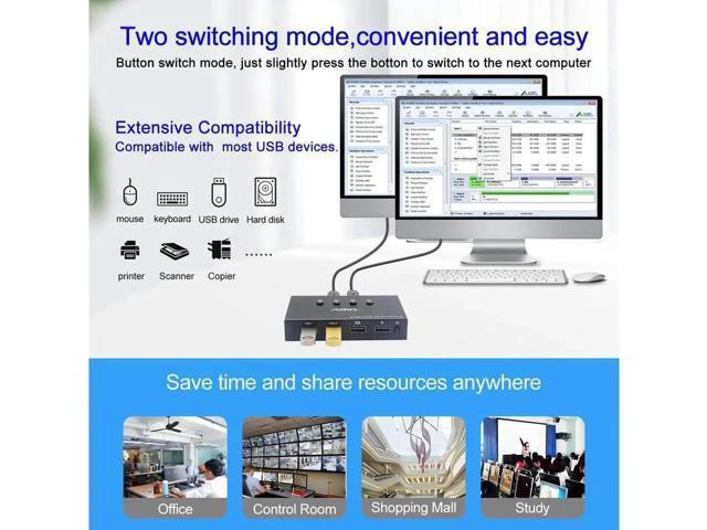 Alt view image 6 of 7 - USB 2.0 KVM Switch Splitter Box 4 in 4 Out USB KVM Switch, 4 PCs Sharing 4 USB D