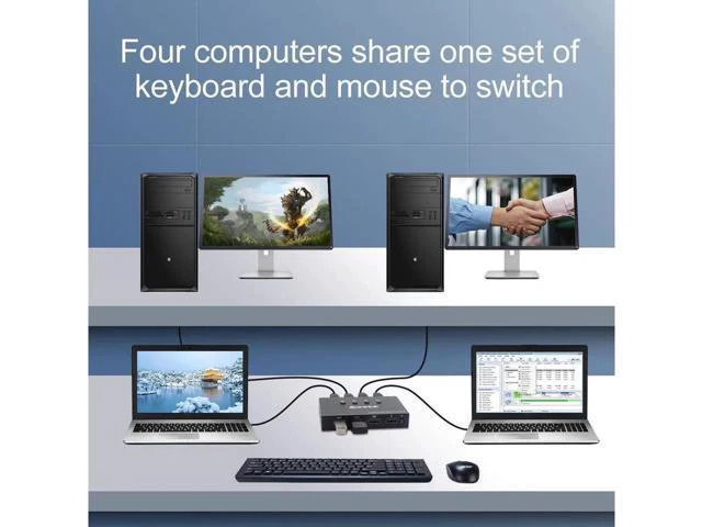 Alt view image 7 of 7 - USB 2.0 KVM Switch Splitter Box 4 in 4 Out USB KVM Switch, 4 PCs Sharing 4 USB D