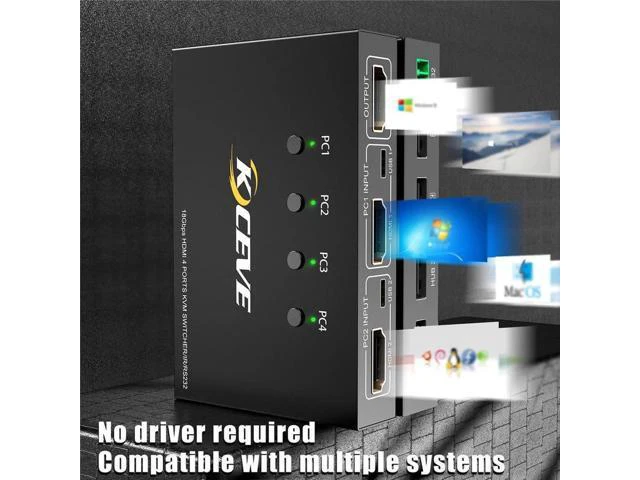 Alt view image 5 of 6 - 4 Ports KVM Switch HD 4K Scanner USB KVM Switch 4 In 1 Out Shared Keyboard Mouse