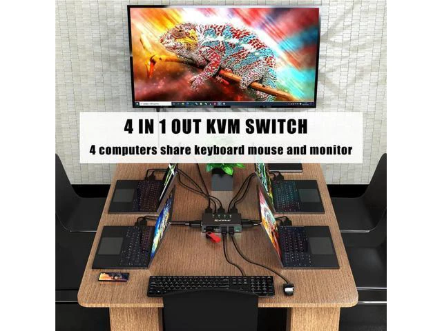 Alt view image 6 of 6 - 4 Ports KVM Switch HD 4K Scanner USB KVM Switch 4 In 1 Out Shared Keyboard Mouse