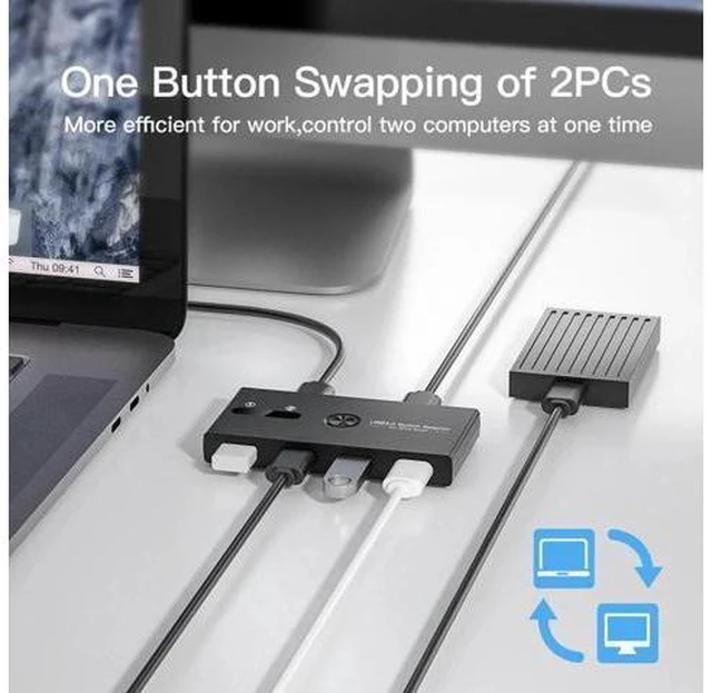 Alt view image 4 of 6 - USB 3.0 Switch 2 in 4 Out KVM Docking Station Printer Sharing Device Monitor Ada