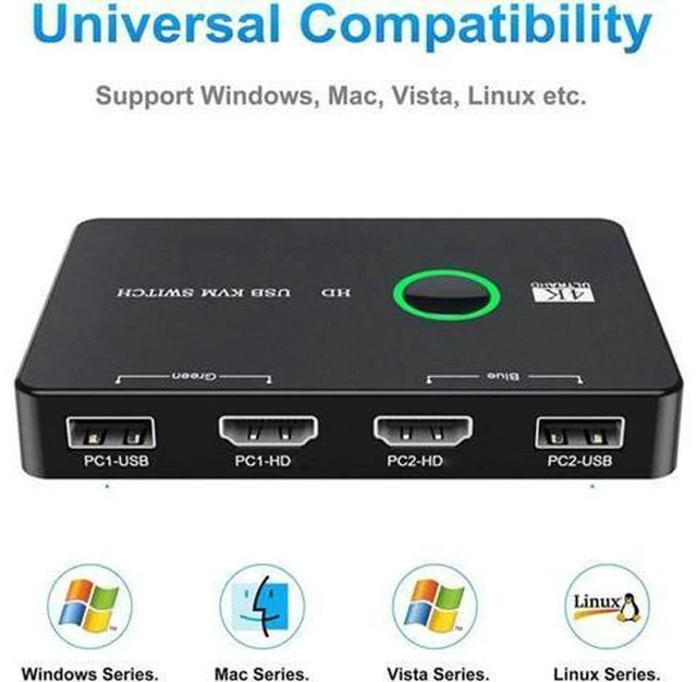 Alt view image 5 of 6 - Switcher Keyboard Mouse Printer KVM Shared Controller Plug and Play USB KVM Sele