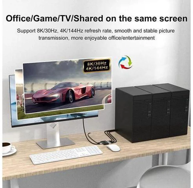 Alt view image 3 of 6 - Port 8K DP 1.4 Switch 3In 1Out 1In 3Out Bi-Direction 8K@30Hz 4K@144Hz Splitter C