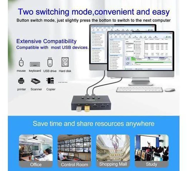 Alt view image 4 of 6 - USB2.0 KVM Switch Splitter Box 4 in 4 out 4 PCs Sharing 4 USB Devices 2.0 Switch