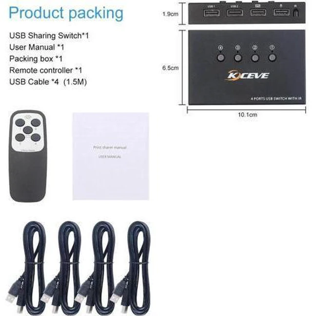Alt view image 6 of 6 - USB2.0 KVM Switch Splitter Box 4 in 4 out 4 PCs Sharing 4 USB Devices 2.0 Switch