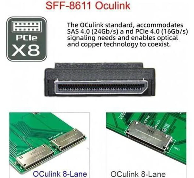 Alt view image 2 of 7 - SF-053 OCuLink PCIe PCI-Express SFF-8611 8x 8-Lane to Dual SFF-8639 U.2 4x SSD D