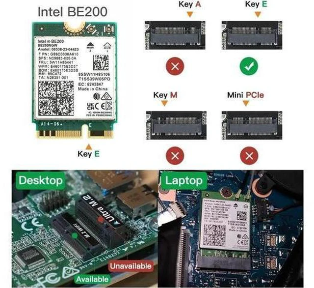 Alt view image 3 of 6 - New Wi-Fi 7 Intel BE200 Bluetooth 5.4 Wifi Card BE200NGW 2.4/ 5/ 6 GHz 5.8 Gbps