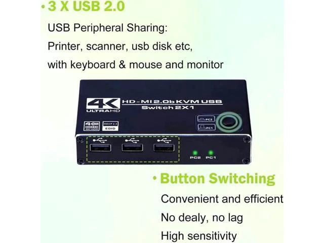 Alt view image 3 of 6 - Switch 4K@60Hz USB Switch KVM Switcher HD-MI2.0 Splitter Box for Sharing Keyboar