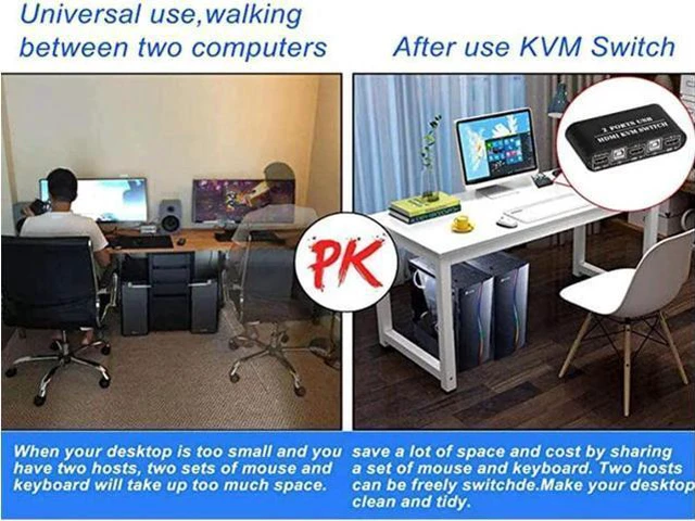 Alt view image 2 of 6 - KVM Switch 2 Port Box Share 2 PCs with One Monitor 4K@30Hz with USB2.0 Support K