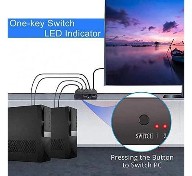 Alt view image 4 of 6 - KVM Switch 2 Port Box Share 2 PCs with One Monitor 4K@30Hz with USB2.0 Support K