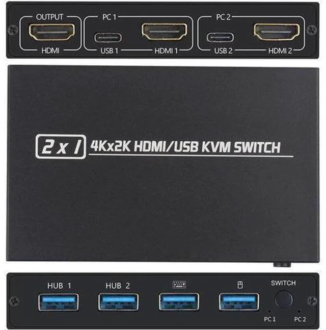 Alt view image 4 of 6 - 2-Port HDTV USB KVM 4K Switch Splitter For Shared Monitor Keyboard And Mouse Ada