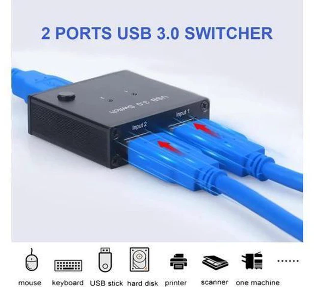 Alt view image 5 of 6 - 2 Ports USB 3.0 Switcher 2 In 1 Out Selector 2 Computers Sharing 1 USB Devices F