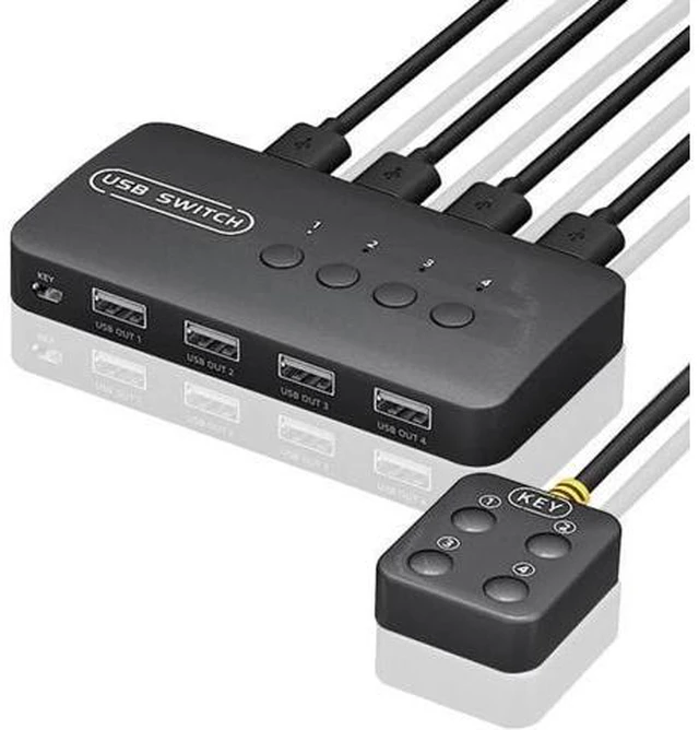 Alt view image 6 of 6 - Switch USB Switch Shared Controller Adapter 4 Inputs 4 Outputs For Laptop Comput