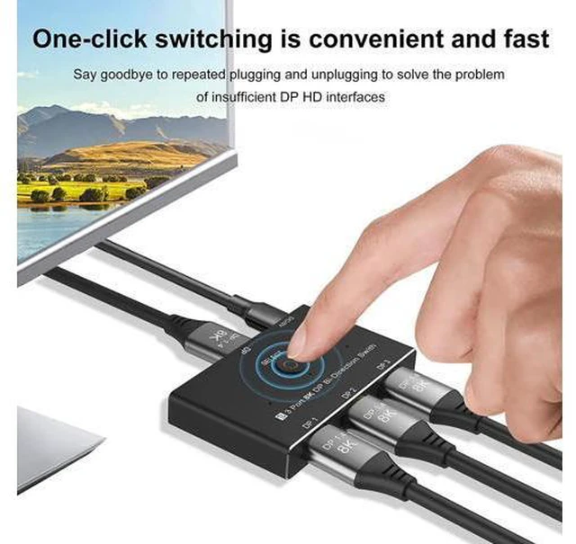 Alt view image 6 of 6 - Port 8K DP 1.4 Switch 3In 1Out 1In 3Out Bi-Direction 8K@30Hz 4K@144Hz Splitter C