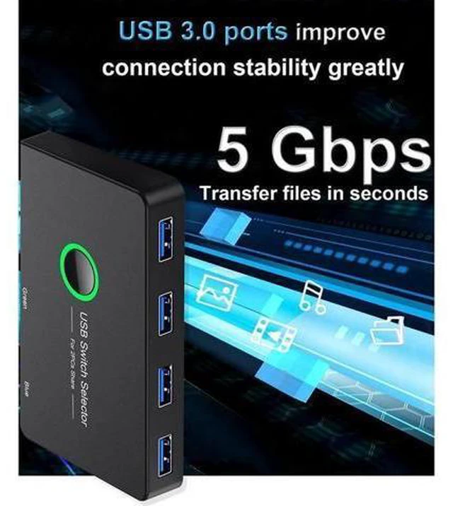 Alt view image 3 of 7 - USB 3.0 Switch Selector, USB3.0 2 in 4 Out for 2 Computers Share 4 Port USB KVM