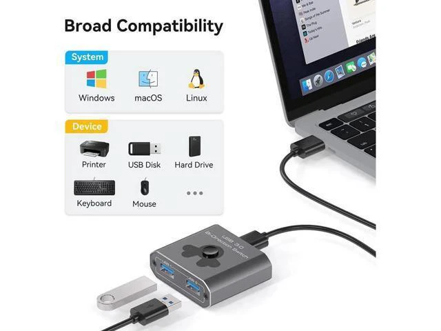 Alt view image 2 of 7 - 2 Port USB 3.0 Switch Bi-Directional KVM Switch USB Switcher 2 in 1 Out / 1 in 2