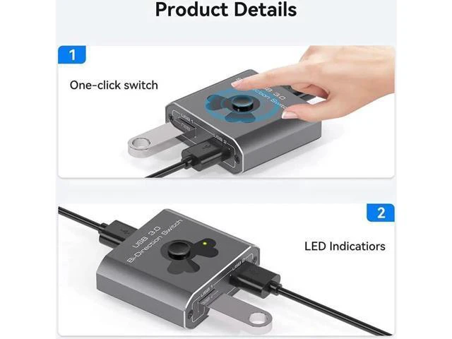 Alt view image 3 of 7 - 2 Port USB 3.0 Switch Bi-Directional KVM Switch USB Switcher 2 in 1 Out / 1 in 2