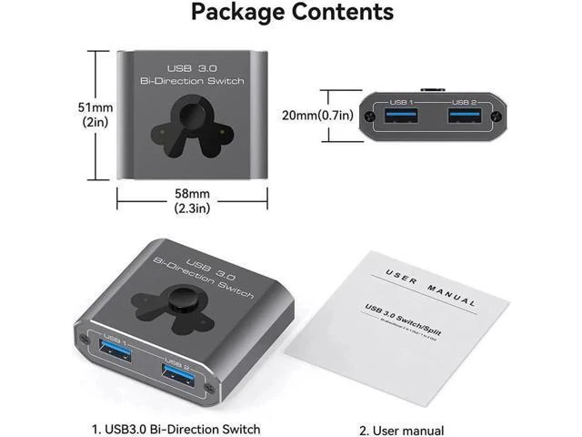 Alt view image 6 of 7 - 2 Port USB 3.0 Switch Bi-Directional KVM Switch USB Switcher 2 in 1 Out / 1 in 2