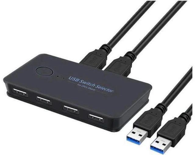 Main image of USB KVM Switch Selector 2 Computers 4-Port USB 2.0 Peripheral Sharing Switch Hub