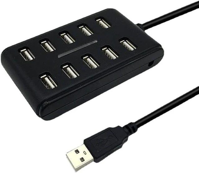Alt view image 4 of 4 - 10 Port Hub USB 2.0 High Speed Multiple Splitter Adapter Extension Cable for Lap