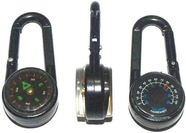 Alt view image 4 of 4 - 3 in 1 Multifunctional Compass Thermometer Hiking Tactical Carabiner Keychain fo