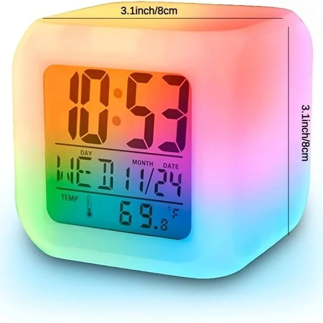 Alt view image 2 of 7 - Digital LED Color Change Alarm Clock, Multi-Functional Calendar Temperature Disp