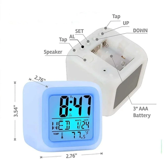 Alt view image 4 of 7 - Digital LED Color Change Alarm Clock, Multi-Functional Calendar Temperature Disp