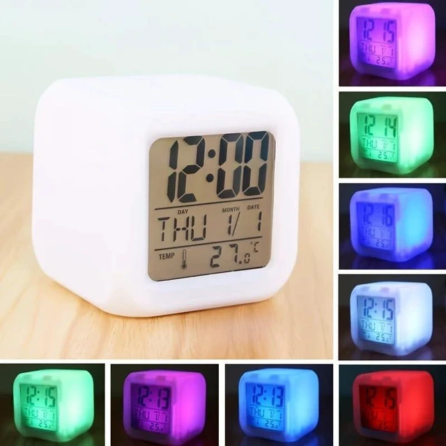 Alt view image 7 of 7 - Digital LED Color Change Alarm Clock, Multi-Functional Calendar Temperature Disp