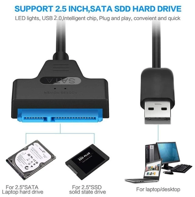 Alt view image 4 of 4 - USB 2.0 to SATA Adapter Converter Cable for 2.5" SATA External HDD SSD Hard Driv
