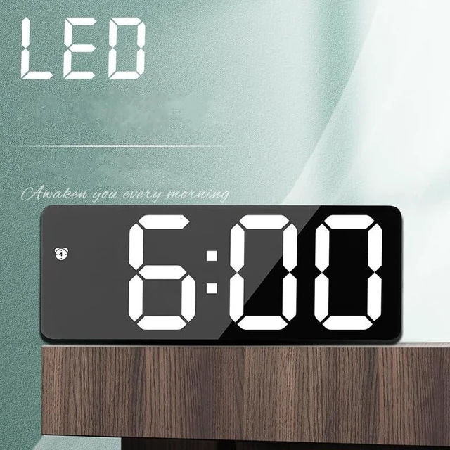 Alt view image 2 of 4 - Digital Alarm Clock for Bedroom, Mirror Surface LED Electronic Clocks, Adjustabl