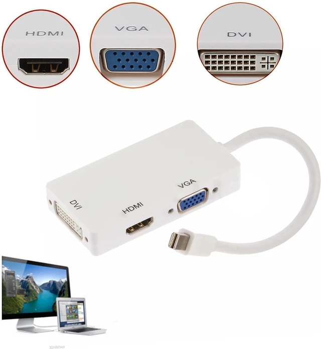 Alt view image 2 of 4 - Mini DP DisplayPort to HDMI VGA DVI Adapter Cable 3 in 1 Thunderbolt for MacBook