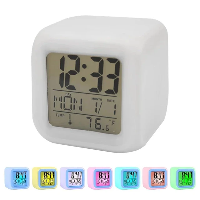 Alt view image 3 of 7 - Digital LED Color Change Alarm Clock, Multi-Functional Calendar Temperature Disp